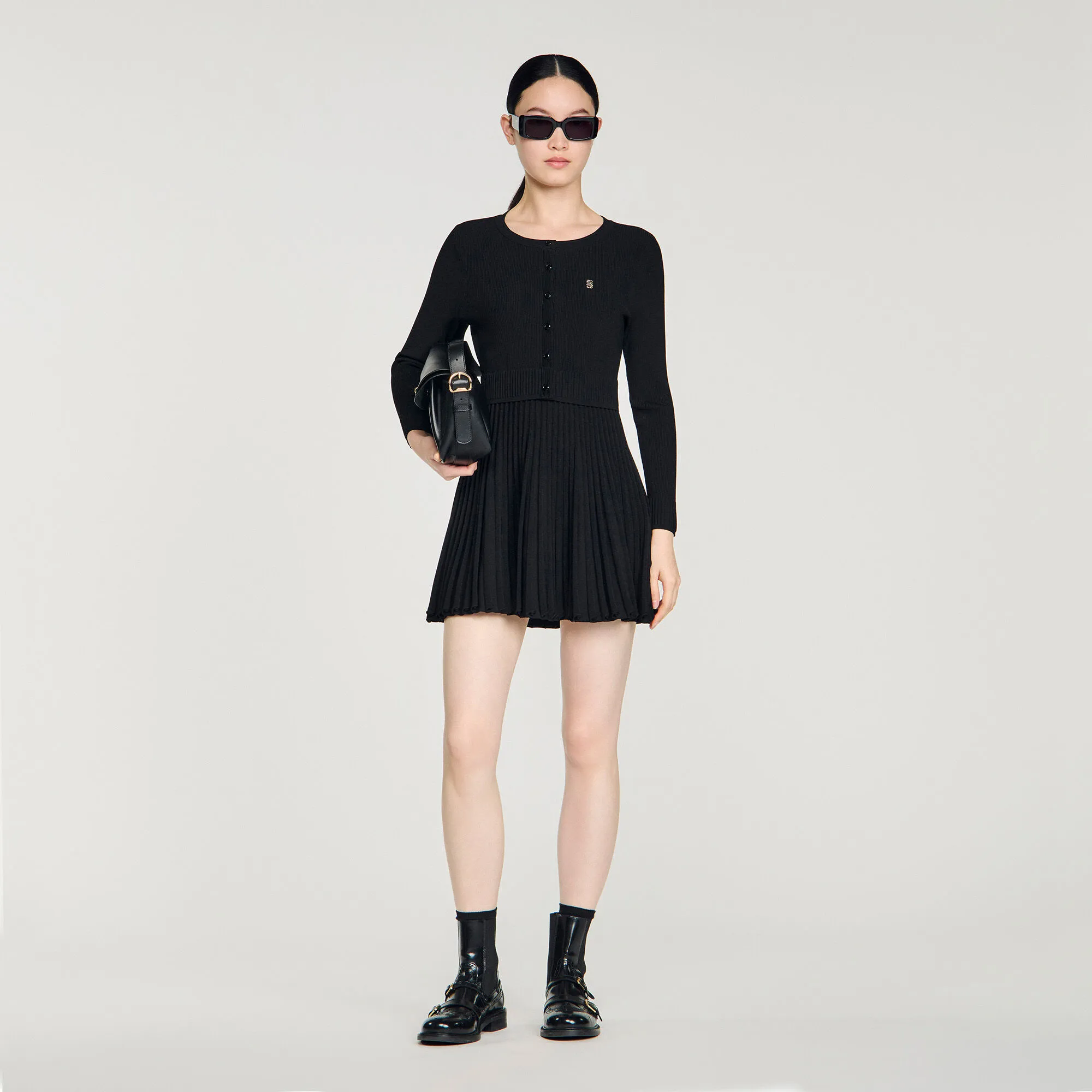 Sandro Pleated Knit Short Dress SFPRO04776
